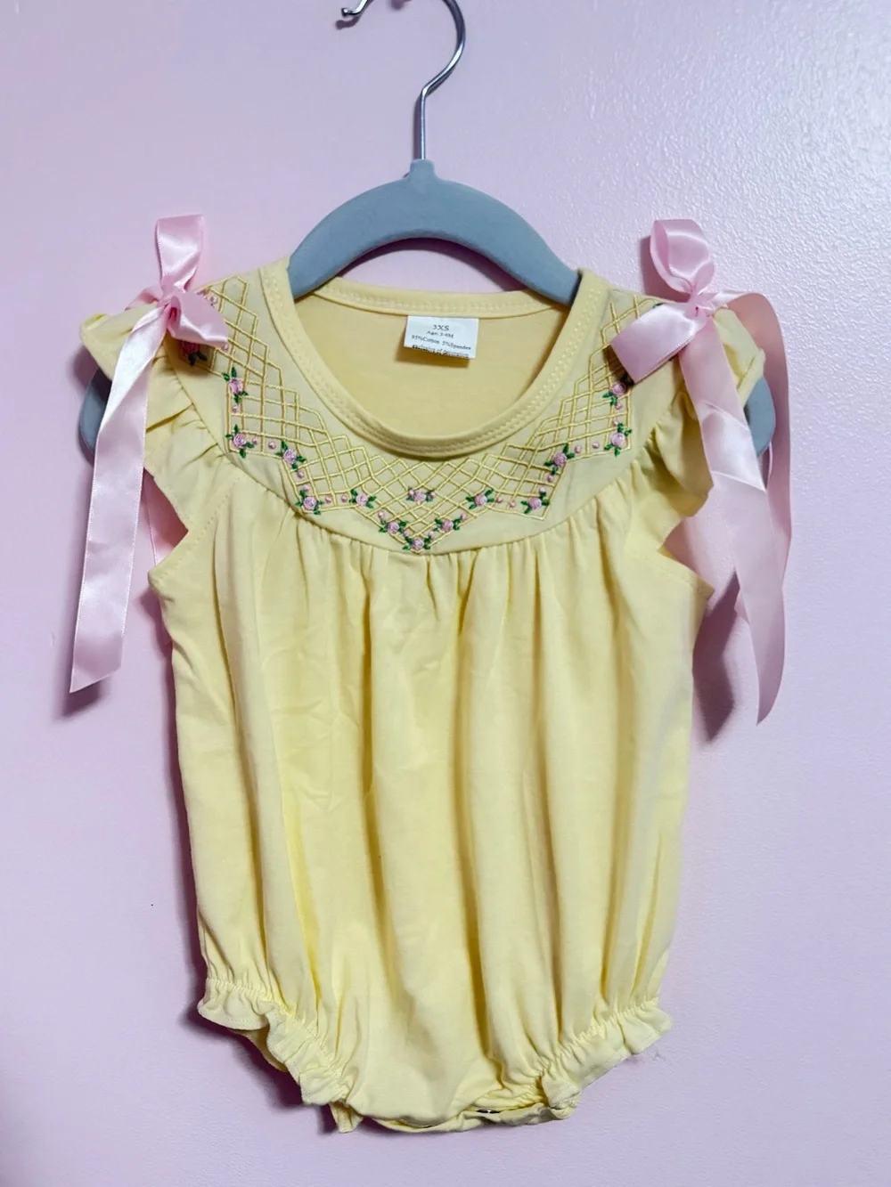 Yellow Baby bubble with Pink Rose Embroidery